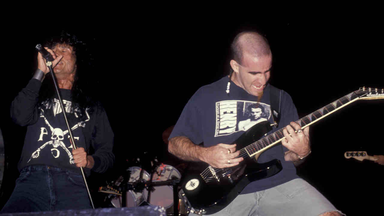 Anthrax performing onstage in 1991