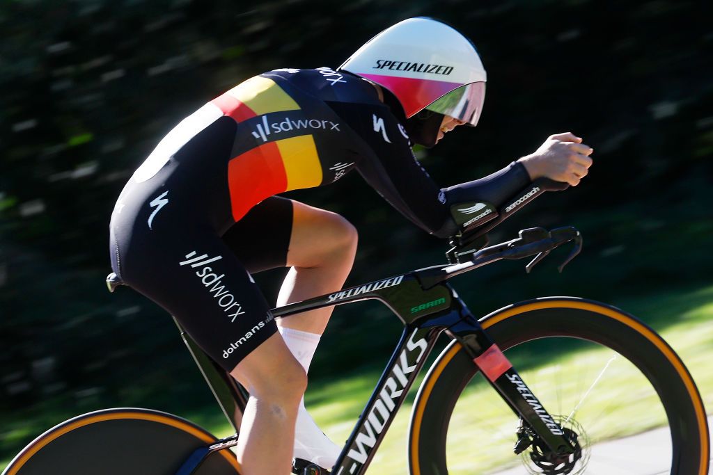 EDE NETHERLANDS SEPTEMBER 05 Lotte Kopecky of Belgium and Team SD Worx sprints during the 25th Simac Ladies Tour 2023 Prologue a 24km individual time trial stage from Ede to Ede UCIWWT on September 05 2023 in Ede Netherlands Photo by Bas CzerwinskiGetty Images