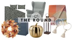IKEA new arrivals for fall 2026, including a floral duvet set, autumnal wreath, navy dresser, checkered armchair, brass pumpkin candle, pillar lantern, throw blanket, and tassel curtain tie backs.