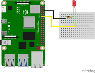 An LED connected to the Raspberry Pi 5
