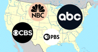 map of the U.S. with logos from the broadcast networks