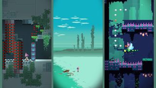 Three different screenshots featuring different levels being played in Lucky Luna.