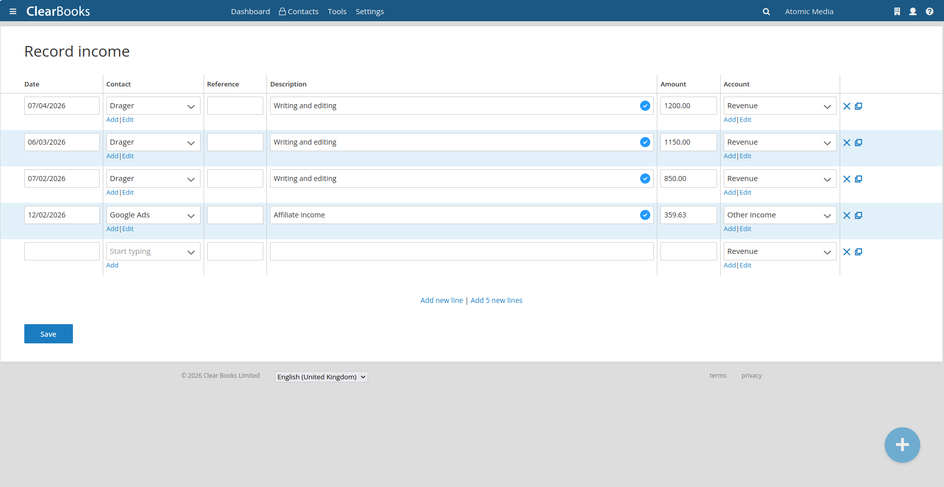 Screenshots from Clear Books Free