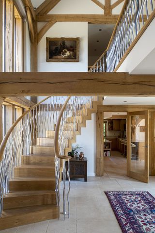 double height hallway in oak frame home