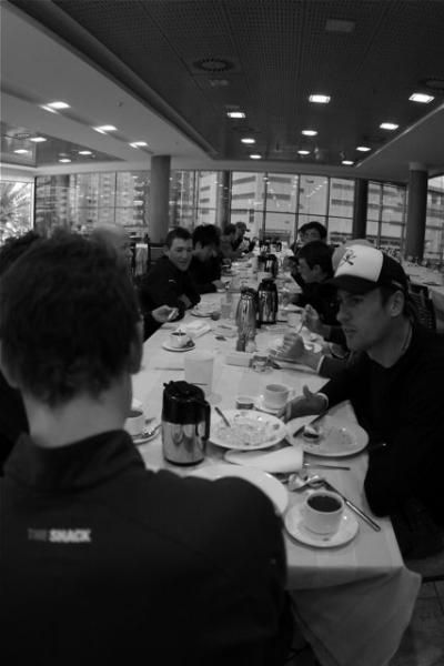 What do you mean I've had enough food? Riders relax after a long lunch