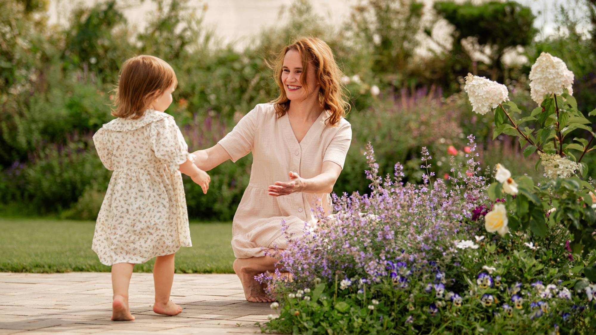 woman and child in garden 