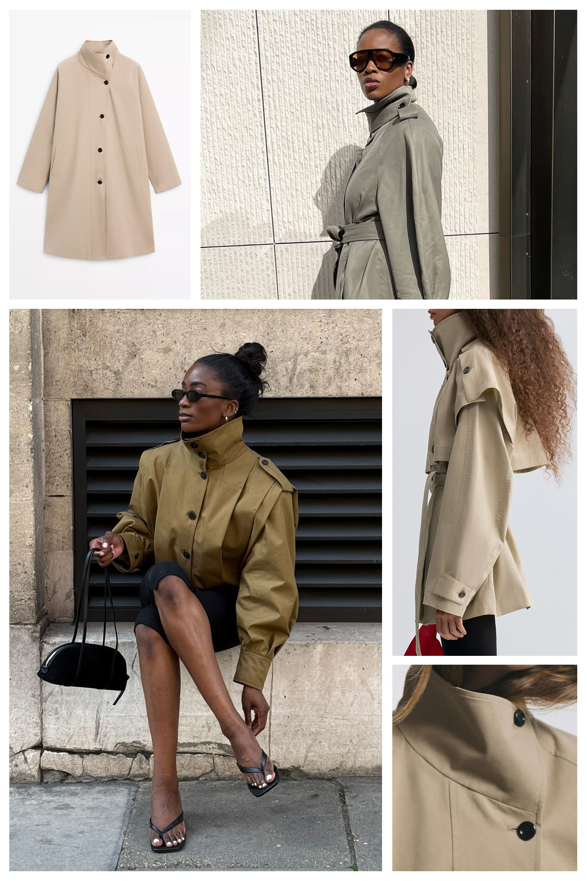 Funnel-neck trench coats