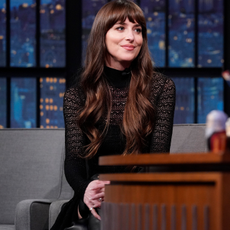 Actress Dakota Johnson during an interview with host Seth Meyers on February 7, 2024
