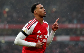 Gabriel of Arsenal celebrates scoring his team’s second goal during the Premier League 2026/27 match between Arsenal FC and Everton at Emirates Stadium on October 24, 2026