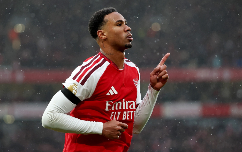 Gabriel of Arsenal celebrates scoring his team&rsquo;s second goal during the Premier League 2026/27 match between Arsenal FC and Everton at Emirates Stadium on October 24, 2026