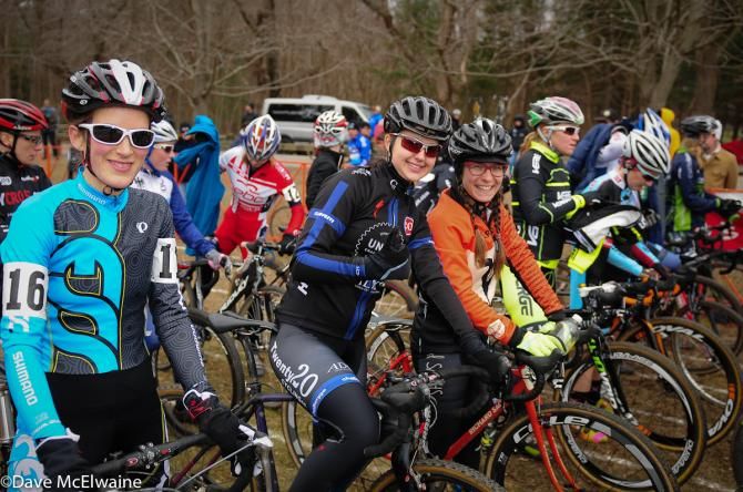 Second row women seemed to be in a good mood despite the cold