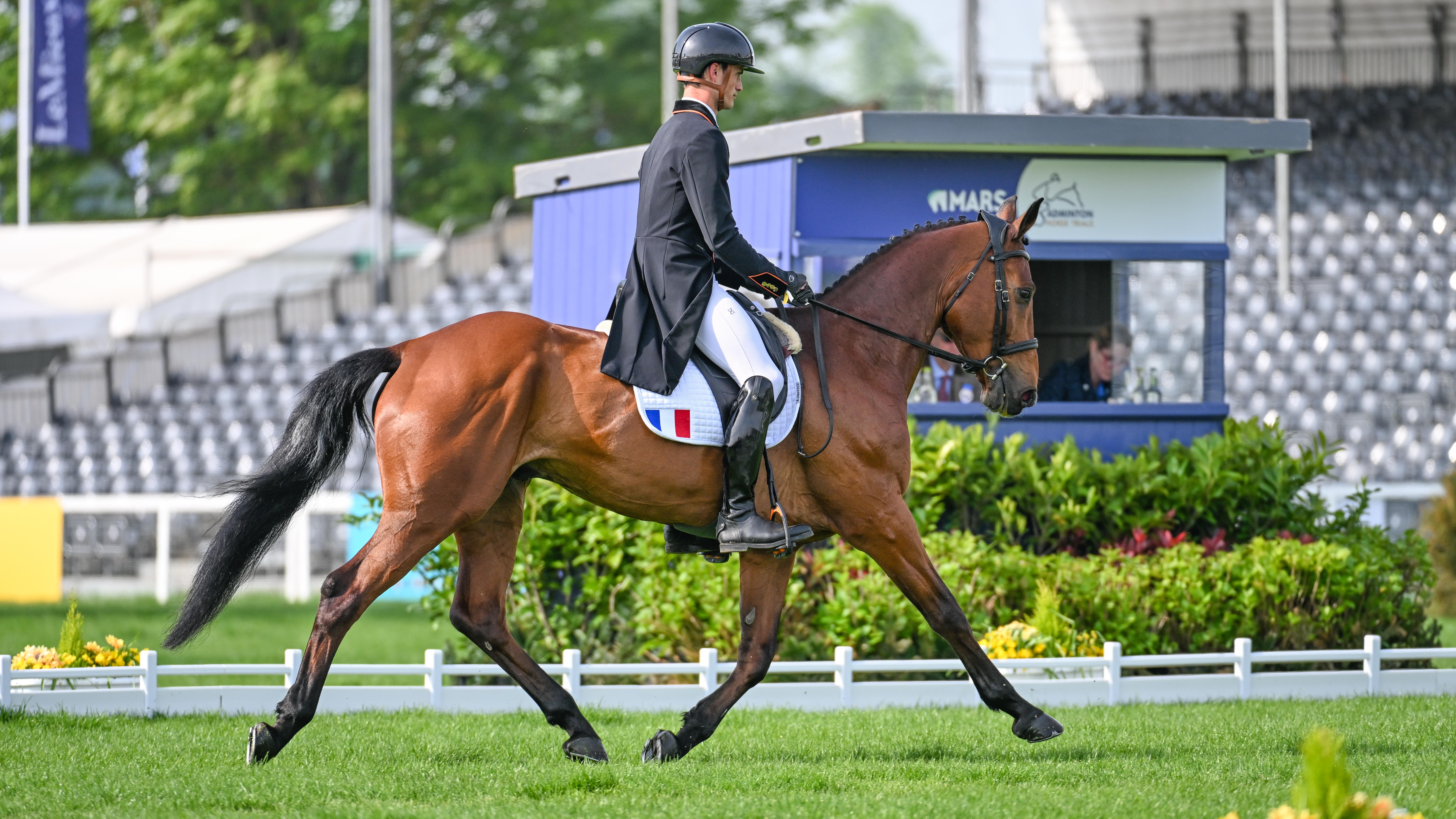 Arthur Marx riding Church&amp;rsquo;Ile during the dressage phase of the 2024 Mars Badminton Horse Trials.