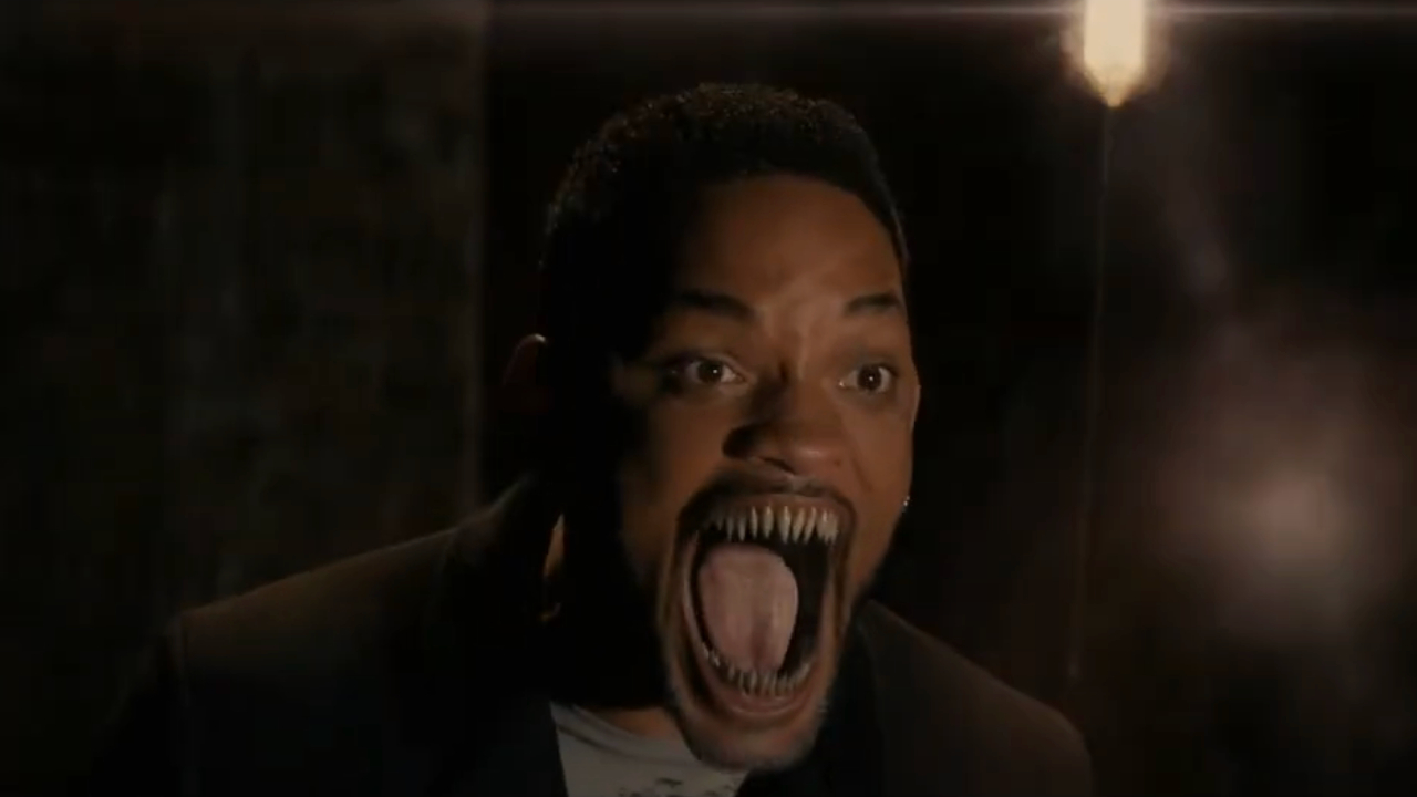 Will Smith flashes his demon jaws as he yells in Winter's Tale.