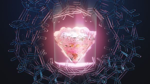 An artist&#039;s rendering of a microscopic view of the promethium element