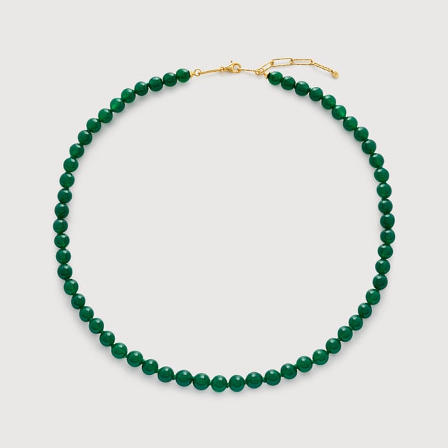 Gold Vermeil Round Gemstone Necklace - Green Onyx