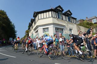 Break on Wyche climb, Tour of Britain 2014, stage four