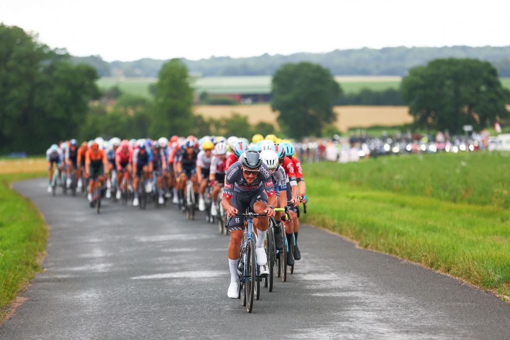 Swiss Sylvan Dillier of Alpecin-Deceuninck pictured in action during stage 8 of the 2024 Tour de France cycling race, from Semur-en-Auxois to Colombey-les-Deux-Eglises, France (183,4 km) on Saturday 06 July 2024. The 111th edition of the Tour de France starts on Saturday 29 June and will finish in Nice, France on 21 July. BELGA PHOTO POOL LUCA BETTINI (Photo by POOL LUCA BETTINI / BELGA MAG / Belga via AFP)