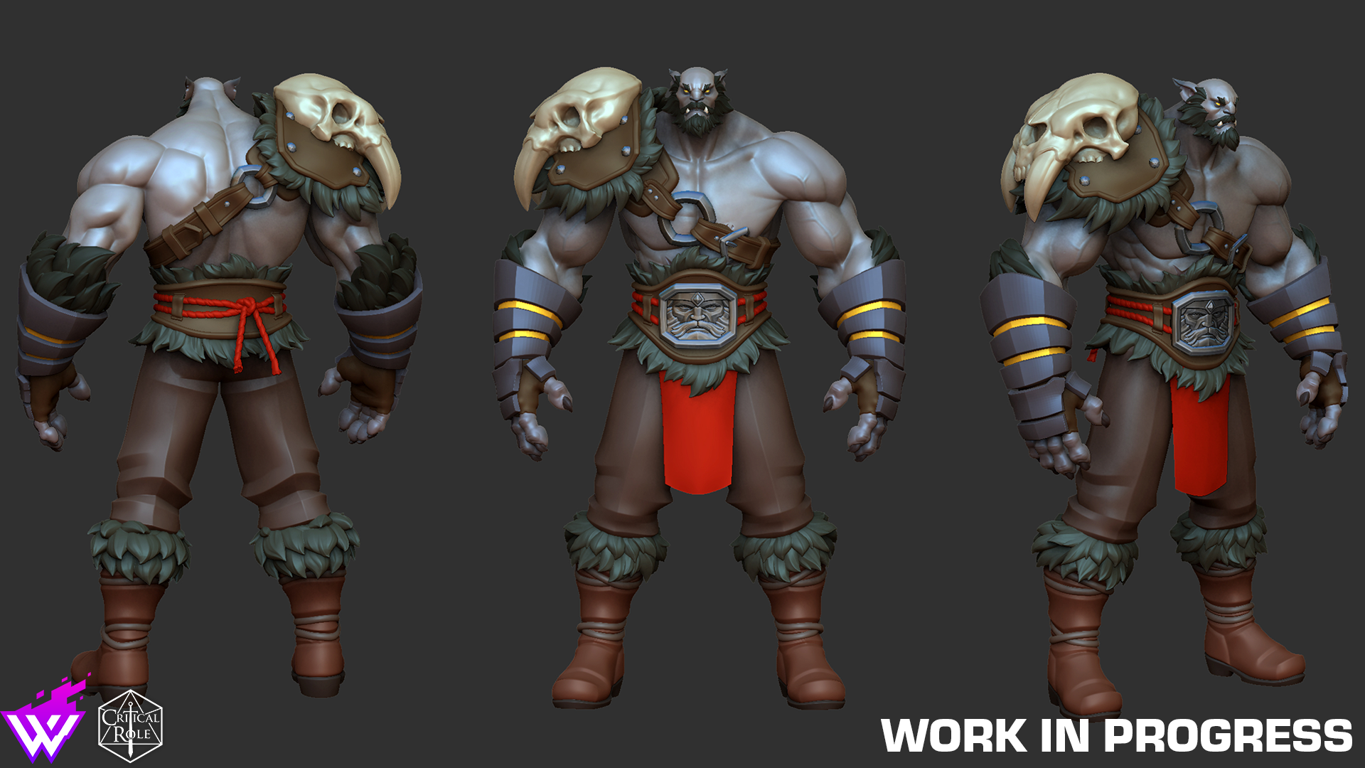 Work in progress look at cosmetic armor featuring a giant skull on the right pauldron