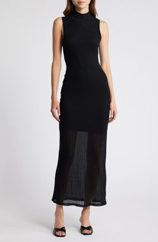 Mock Neck Mesh Maxi Dress