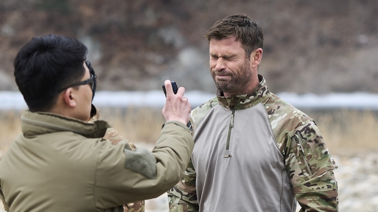 Chris Hemsworth being sprayed with pepper spray in Limitless: LIve Better Now Pain