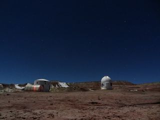 The observatory (right) is situated about 100 feet (30 meters) from the Mars Desert Research Station.