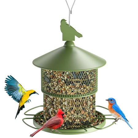 Digipettor Metal Wild Birds Feeder for Outside Hanging, 4lb Capacity Squirrel Proof Birdfeeder for Garden Yard Decoration, Green