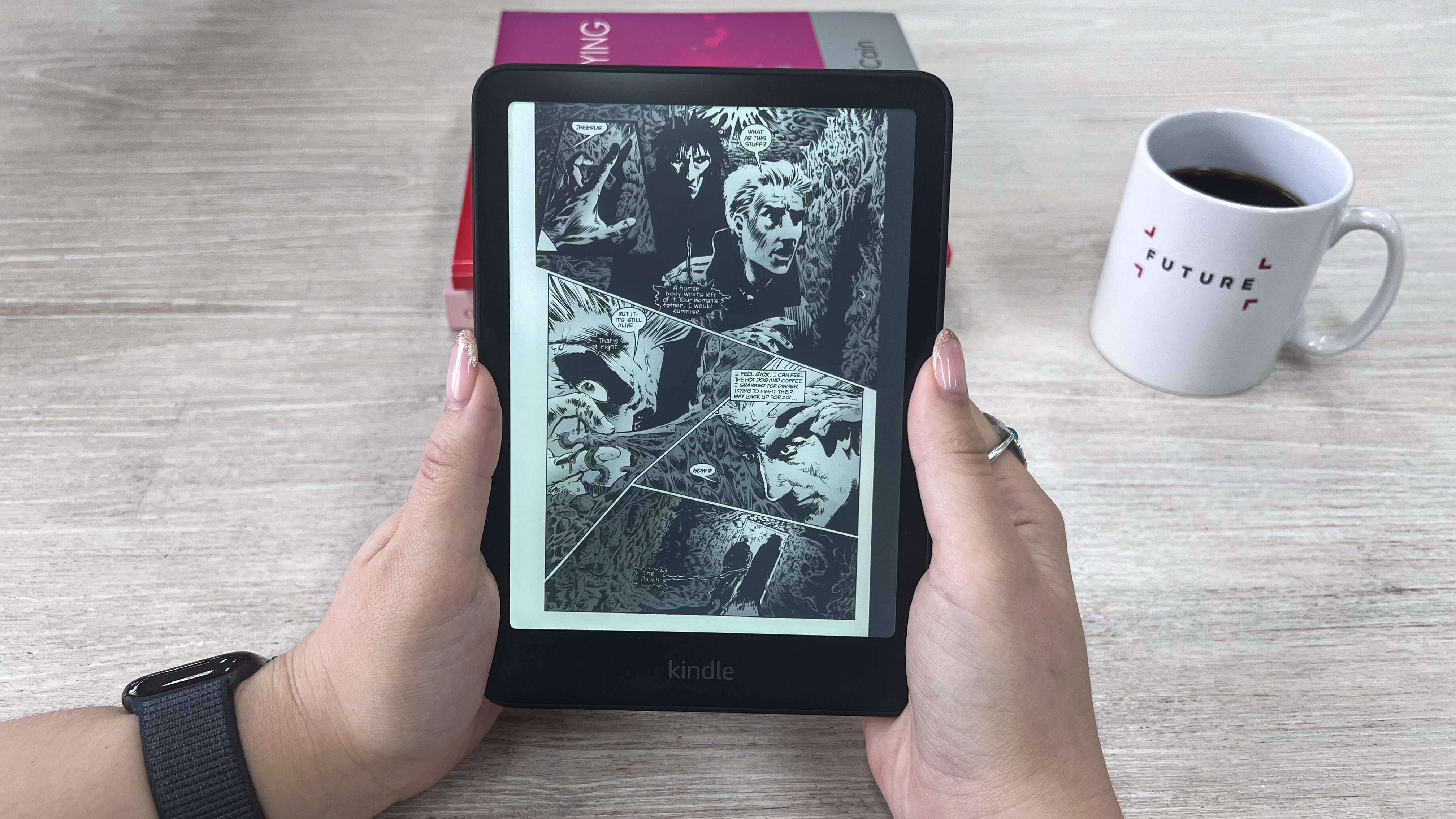 A page of a graphic novel displayed on the Amazon Kindle Paperwhite (2024)