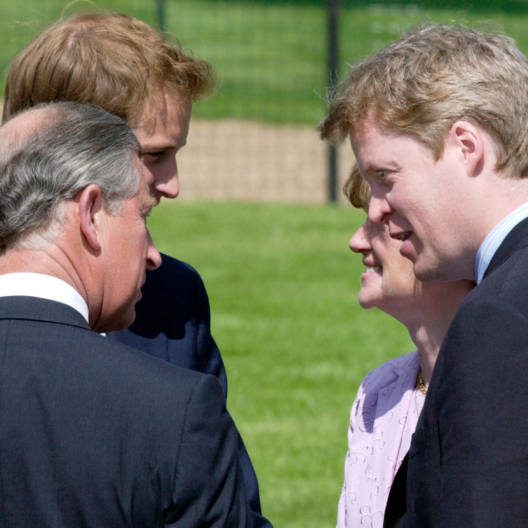 Prince Charles talking to Earl Spencer and Prince William