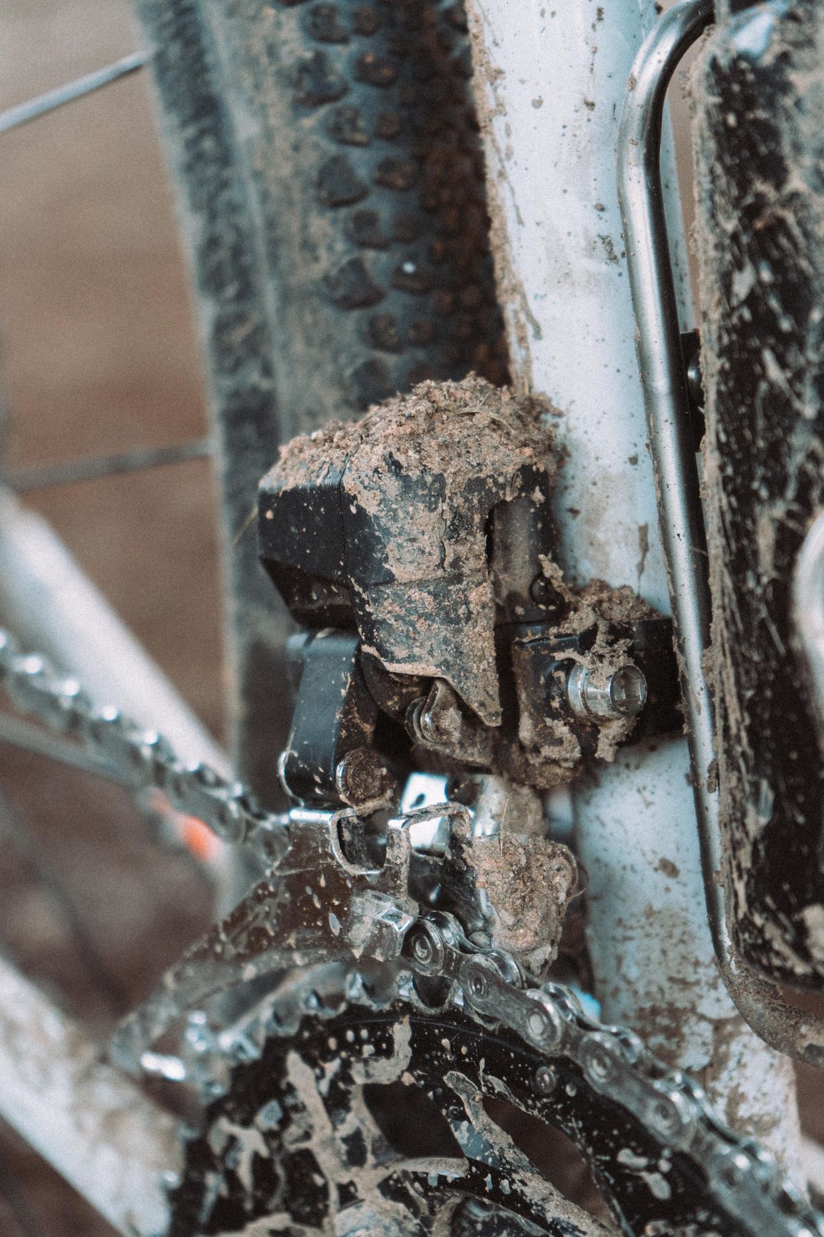 A muddy front derailleur