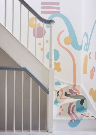 Bright mural painted staircase