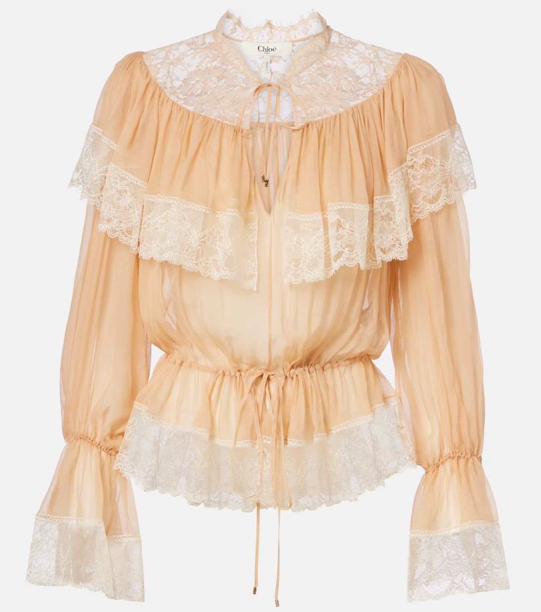 Chlo&eacute;, Lace-Trimmed Silk Blouse