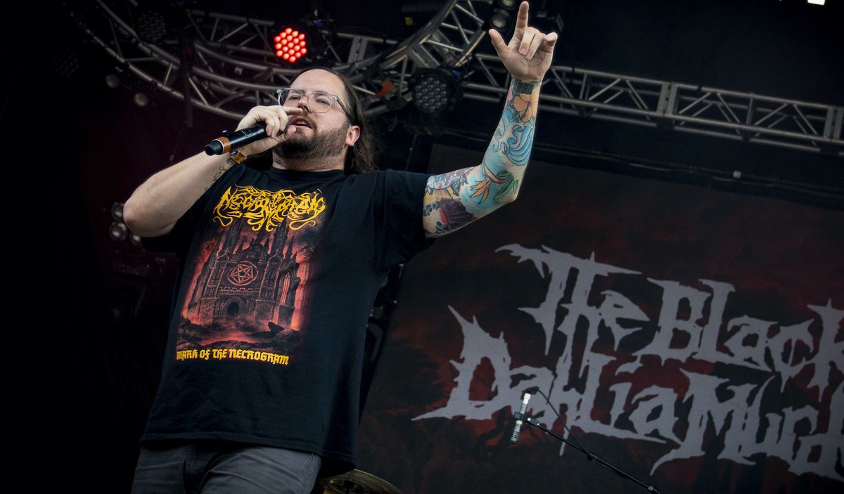 Trevor Strnad performs with The Black Dahlia Murder at the Heavy Montreal festival at Parc Jean-Drapeau on July 28, 2018 in Montreal, Canada