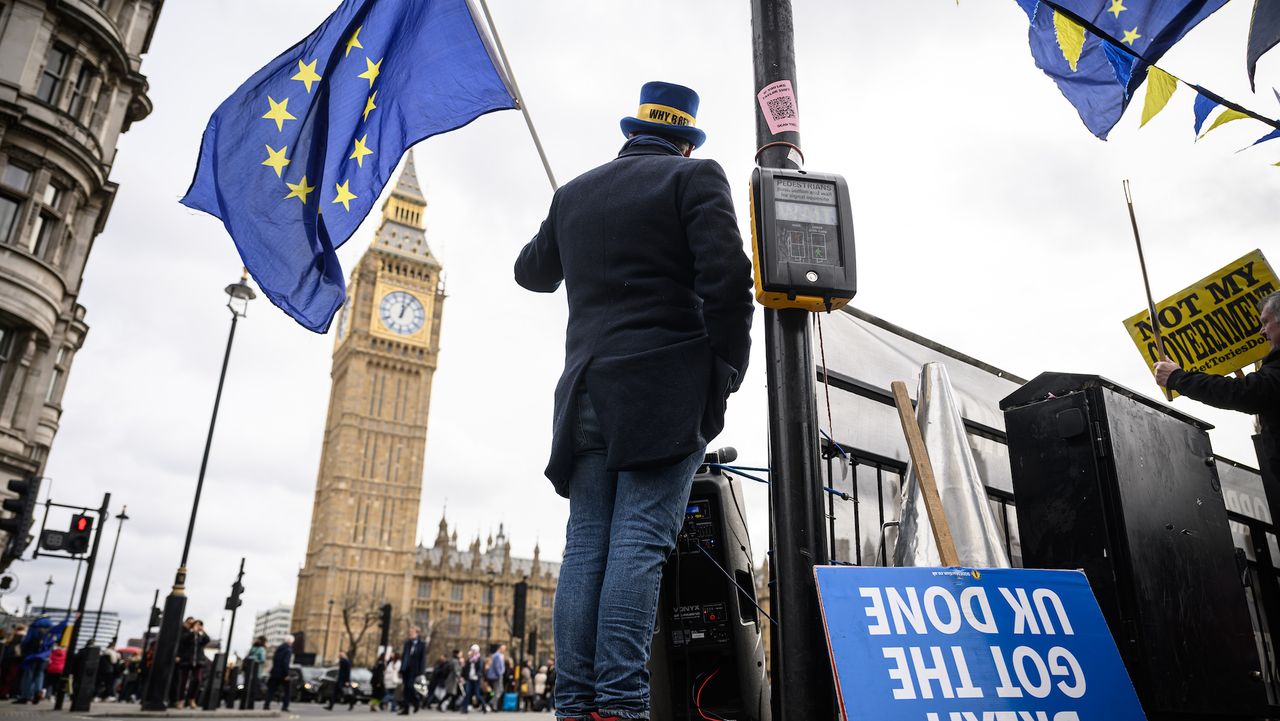 Anti-Brexit protester in Westminster