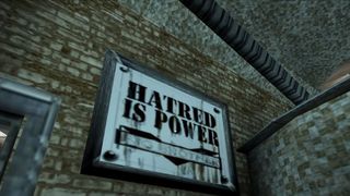 A sign reads "HATRED IS POWER"