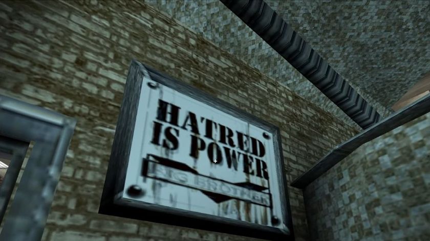 A sign reads &quot;HATRED IS POWER&quot;