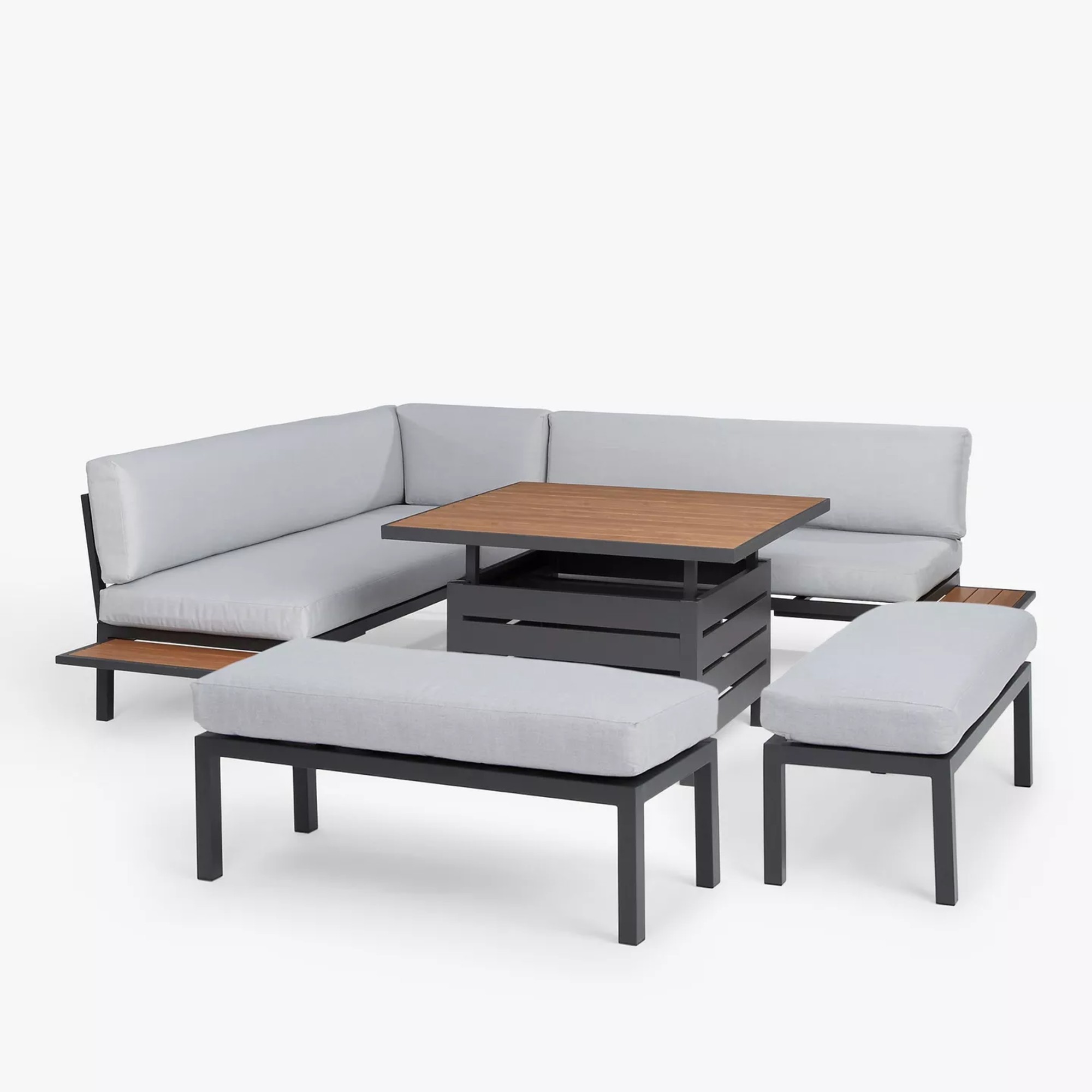 John Lewis Platform 8-Seater Corner Garden Dining Lounge Set with Height-Adjustable Table, Grey