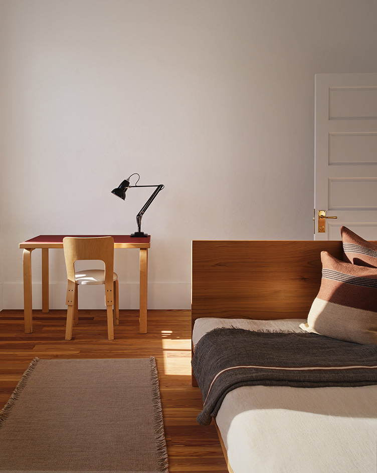 interior of Judd Foundation North Apartments in Marfa with timber furniture and domestic styling