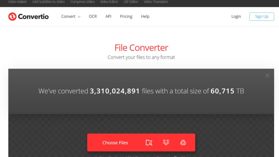 Website screenshot of Convertio (July, 2025)