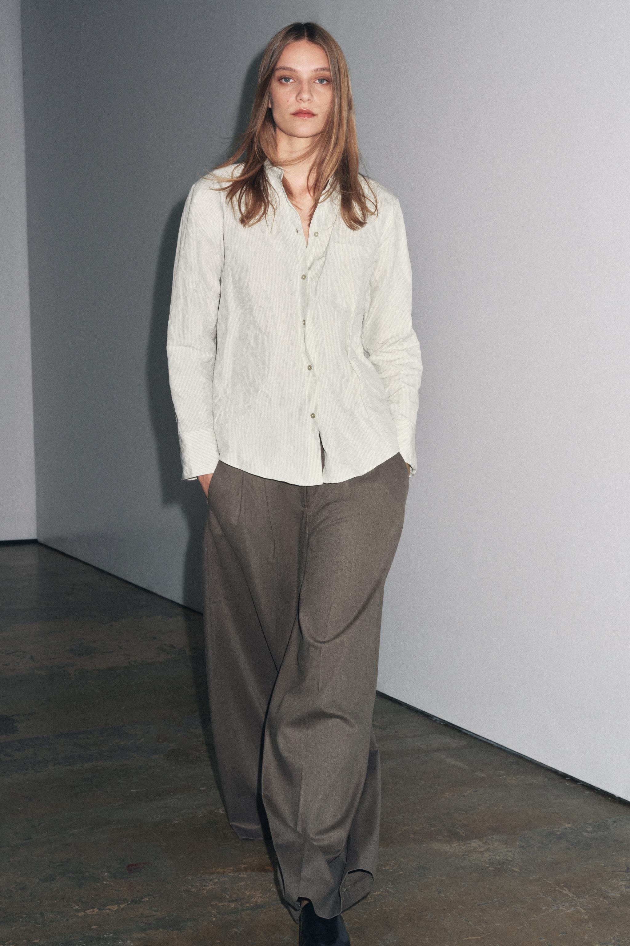 Zw Collection Wide-Leg Trousers With Pleats