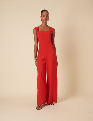 Red Square Neck Jumpsuit