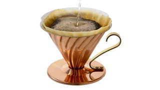 best pour over and filter coffee makers 2022: Hario V60 Dripper Copper VDP-02CP on white background
