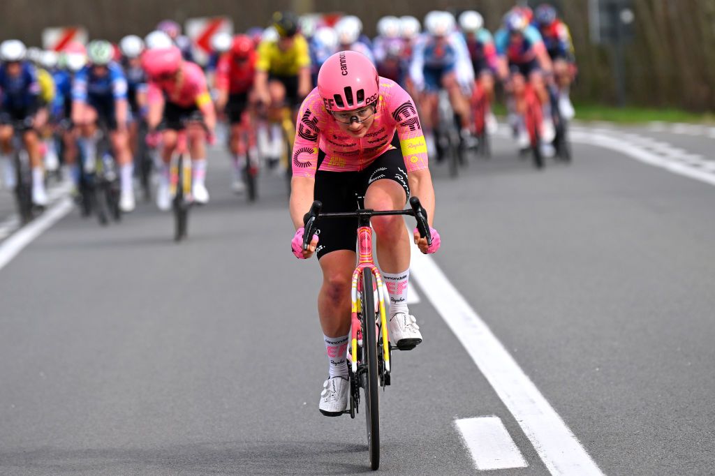 DE PANNE BELGIUM MARCH 21 Letizia Borghesi of Italy and Team EF EducationCannondale attacks during the 7th Womens Classic BruggeDe Panne 2024 a 155km one day race from Brugge to De Panne on March 21 2024 in De Panne Belgium Photo by Luc ClaessenGetty Images