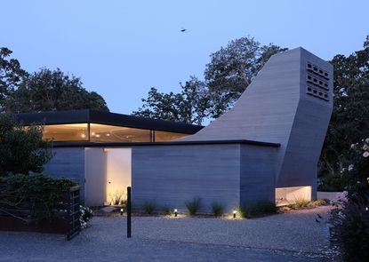 hero exterior shot at dusk of sonoma home mourning dovecote