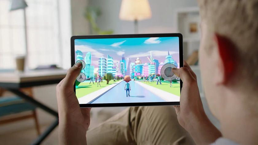 Lifestyle image of someone playing games on the Galaxy Tab S10 FE