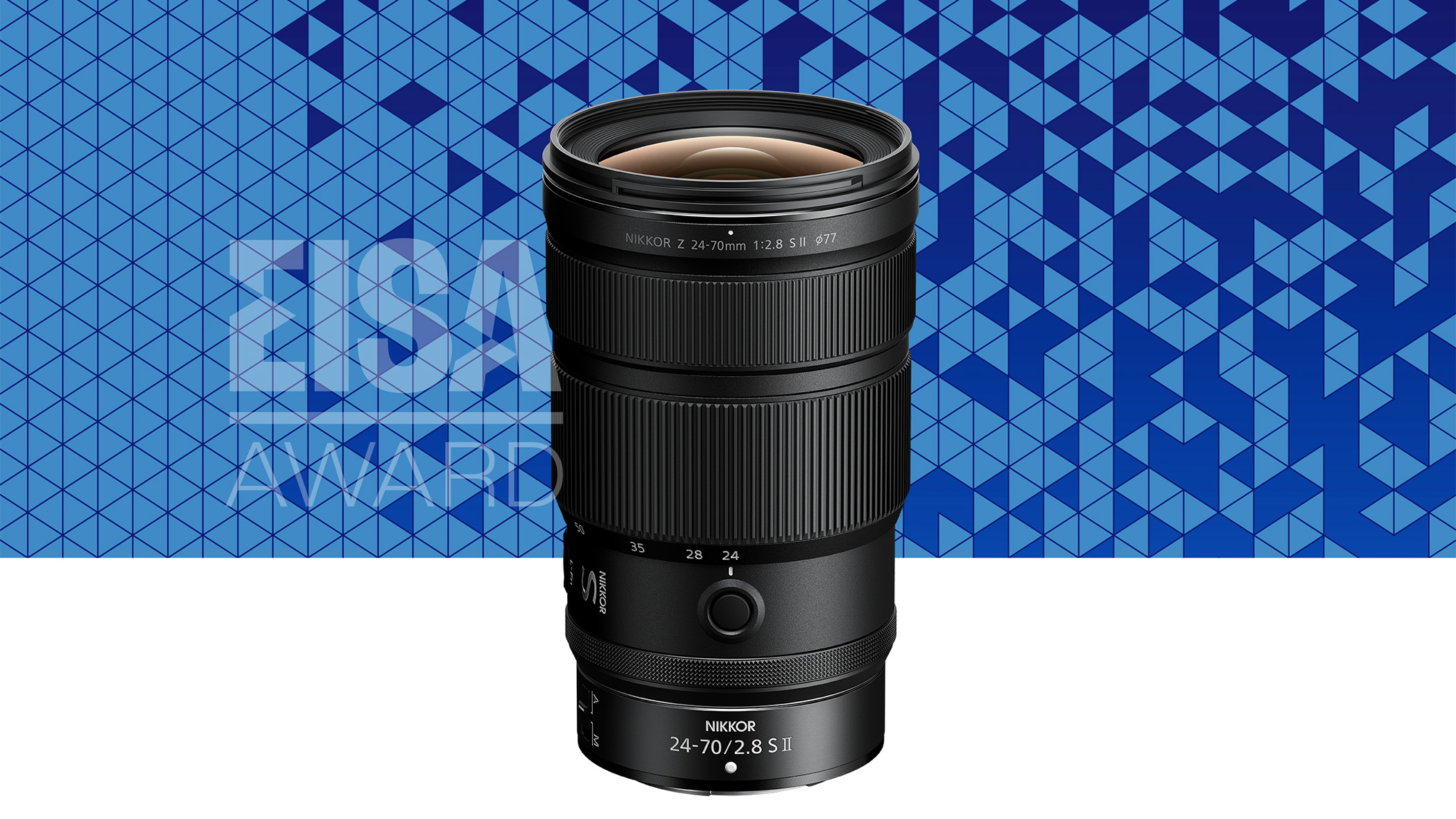 Nikon lens against graphic background. 