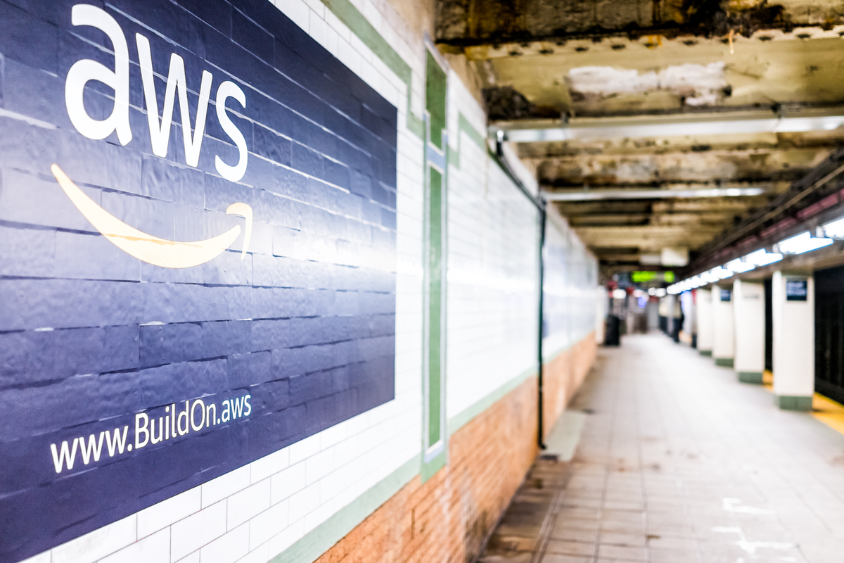 AWS logo on a wall