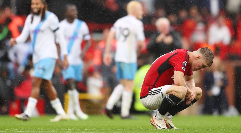 Manchester United striker Rasmus Hojlund looks dejected after defeat to Crystal Palace at Old Trafford in September 2023.