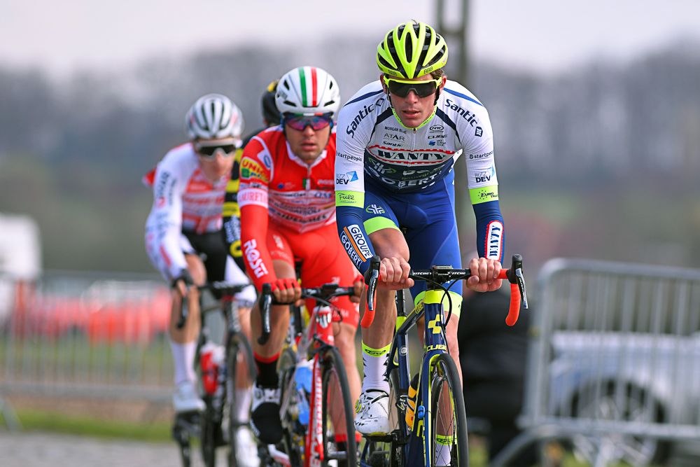 Yoann Offredo and Mattia Viel ride in the breakaway at Nokere Koerse