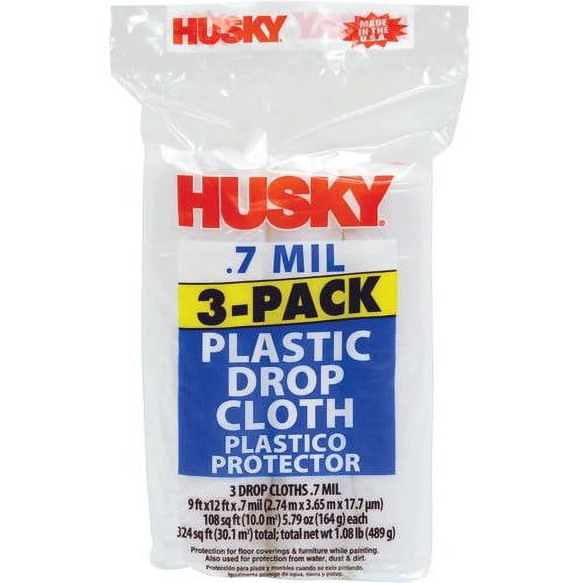 A packet of clear plastic drop cloths