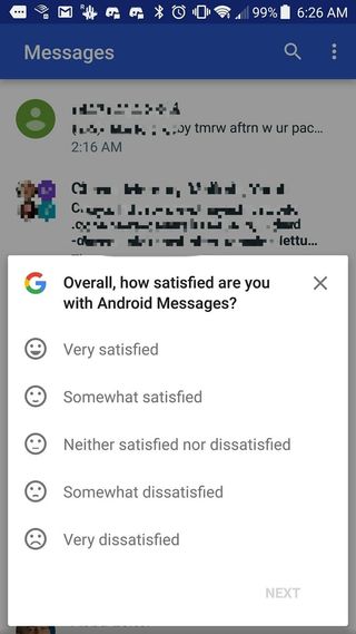 Google survey in Android Messages